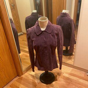 Tria Suede Jacket. Purple. Snap opening. Medium
